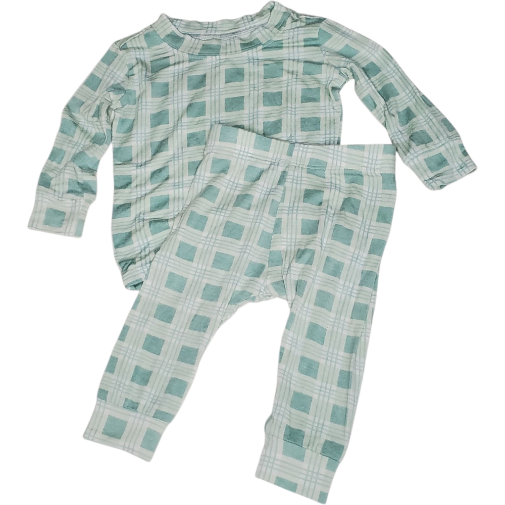 Plain Jane 2 Piece Pajama Top & Bottoms Green Check Baby Boys 3-6 Months